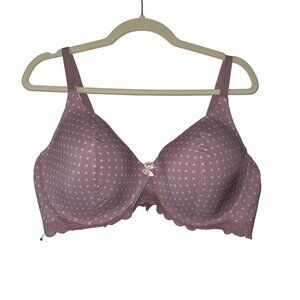 Polka Dot Lace Trim Underwire Bra 44D Light Pink Adjustable Straps